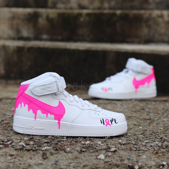 Nike Air Force 1 Mid Pink Paint drip "HOPE" Breast Cancer Awareness Cust… - Picture 6 of 9